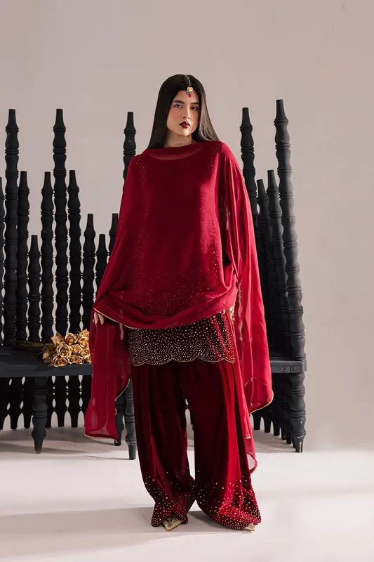Vanya Velvet Muse Red Chiffon – view 1 – Poshaq