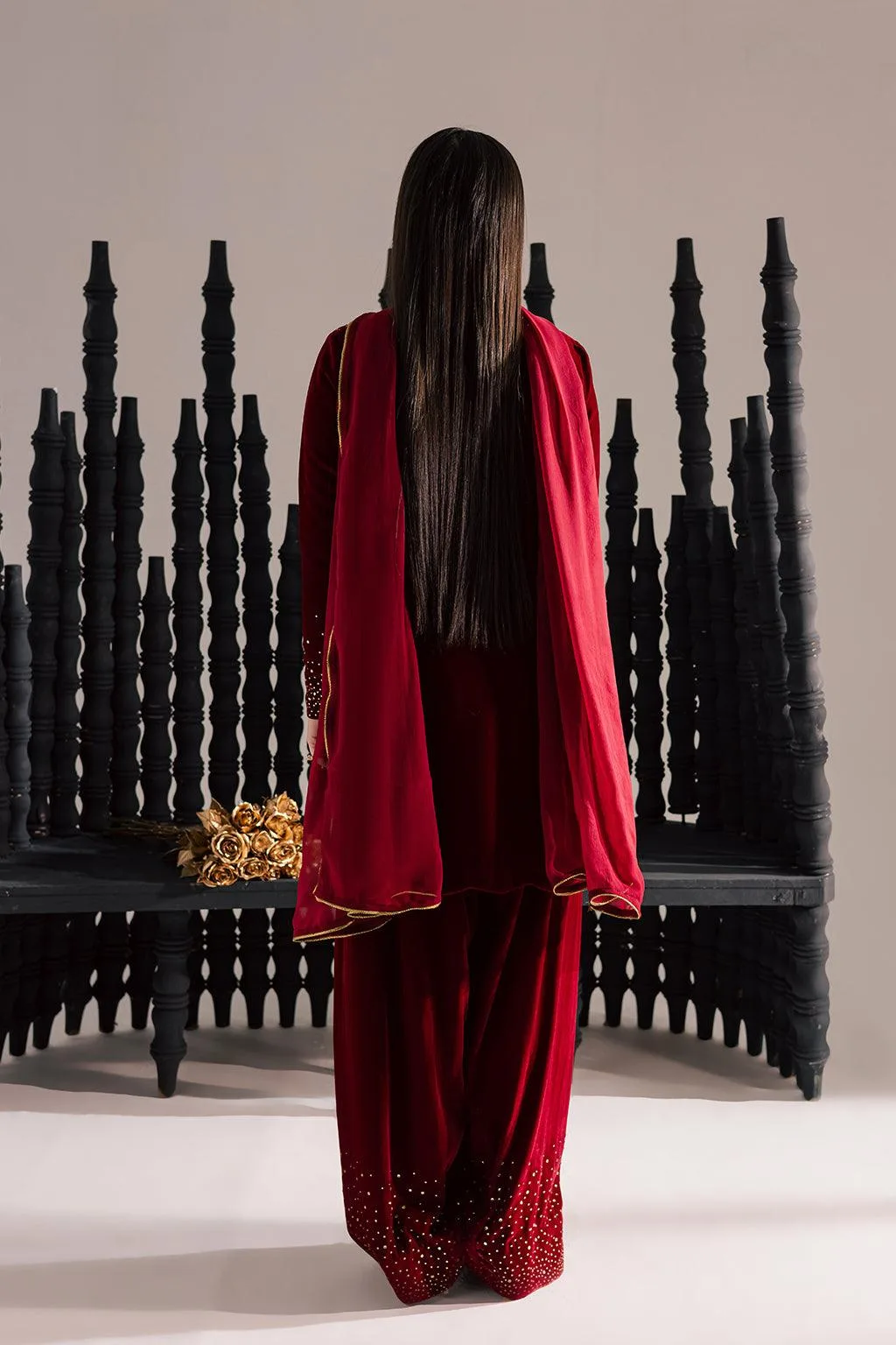 Vanya Velvet Muse Red Chiffon – view 2 – Poshaq