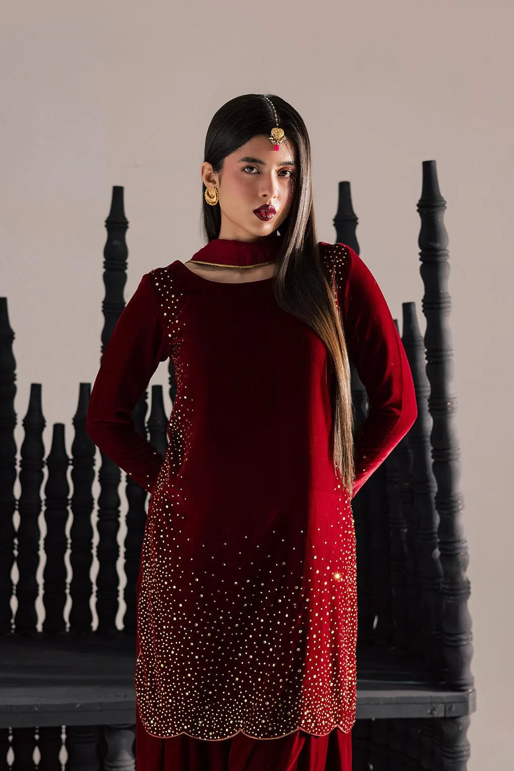 Vanya Velvet Muse Red Chiffon – view 3 – Poshaq