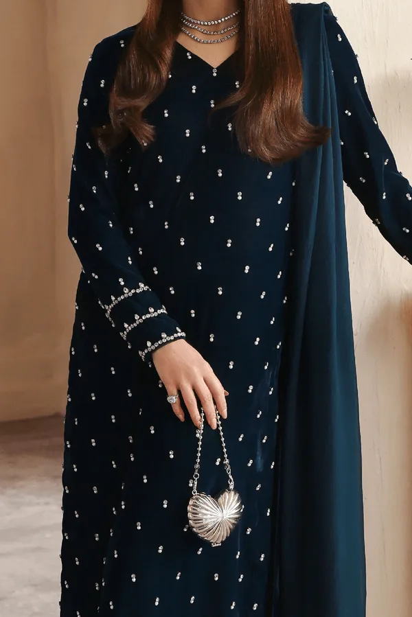 Vanya Revuse Wedding Formals Blue Raw Silk – view 3 – Poshaq