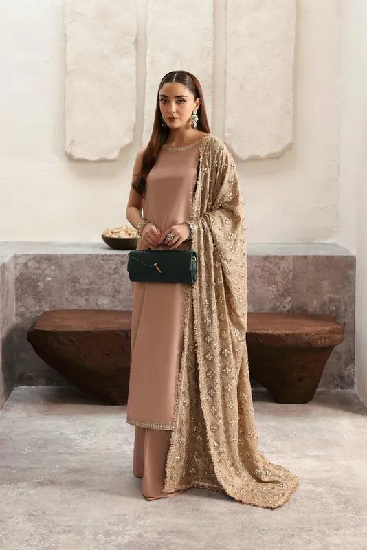 Vanya Revuse Wedding Formals Beige Raw Silk – view 1 – Poshaq