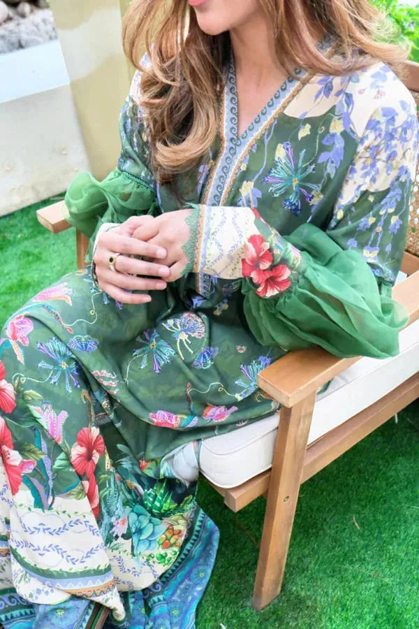 Luxury Kaftans Green Georgette – view 2 – Poshaq