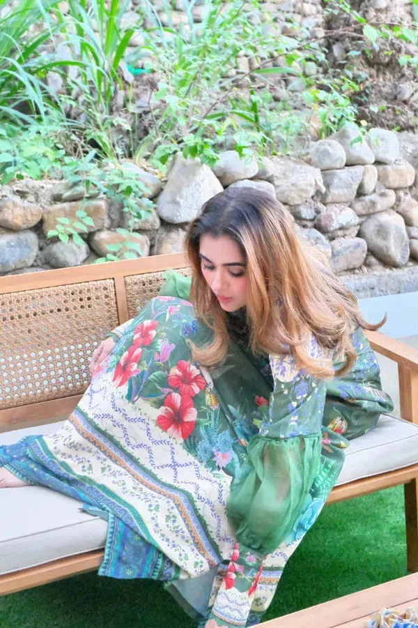 Luxury Kaftans Green Georgette – view 3 – Poshaq