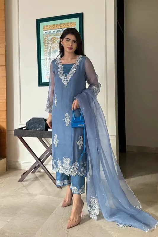 Zara Turquoise Organza – view 1 – Poshaq