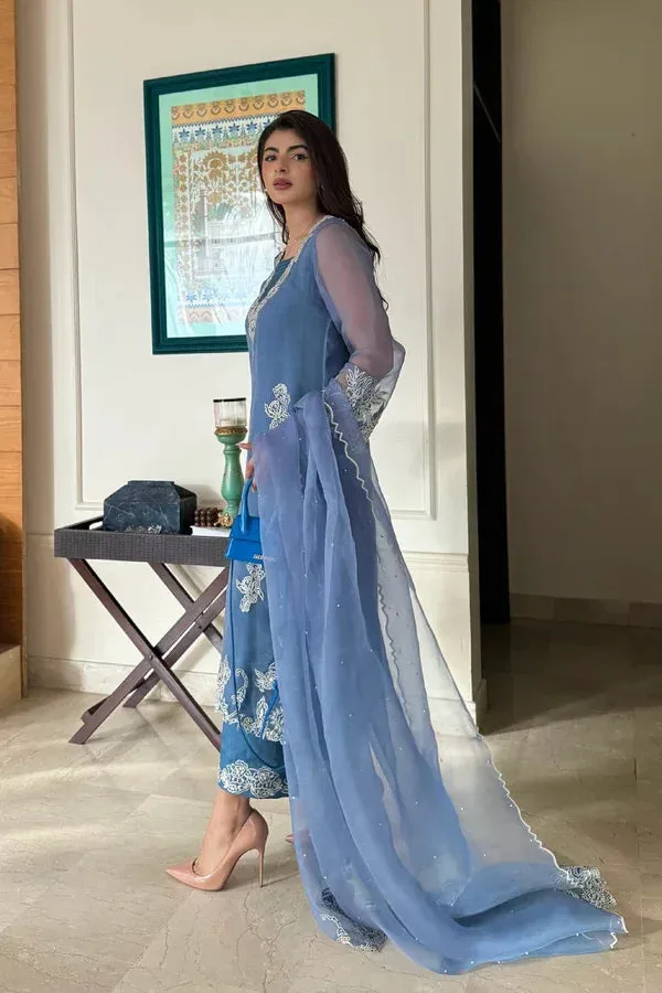 Zara Turquoise Organza – view 3 – Poshaq