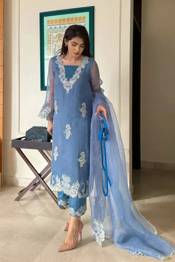 Zara Turquoise Organza – view 4 – Poshaq