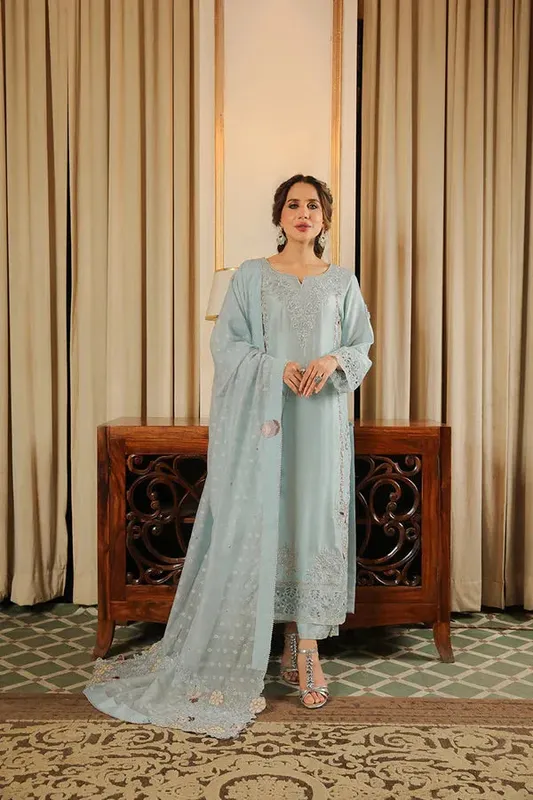 Baad E Saba Blue Raw Silk – view 1 – Poshaq