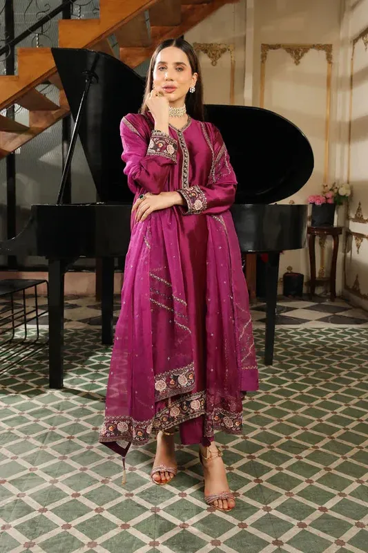 Baad E Saba Purple Raw Silk – view 1 – Poshaq