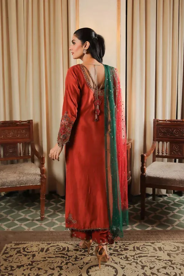Baad E Saba Orange Raw Silk – view 3 – Poshaq