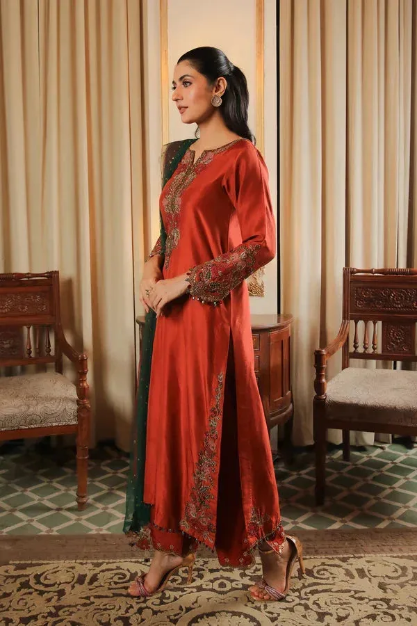 Baad E Saba Orange Raw Silk – view 4 – Poshaq