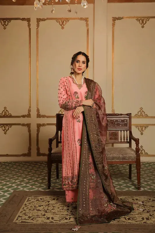 Baad E Saba Pink Raw Silk – view 1 – Poshaq