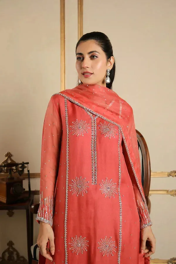 Baad E Saba Coral Raw Silk – view 1 – Poshaq