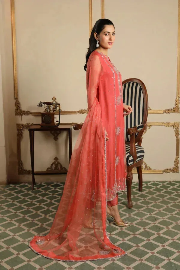 Baad E Saba Coral Raw Silk – view 3 – Poshaq
