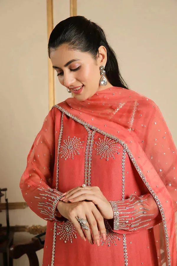 Baad E Saba Coral Raw Silk – view 4 – Poshaq
