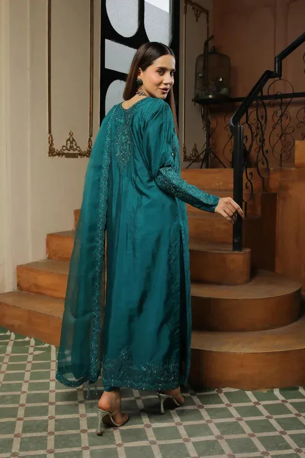 Baad E Saba Teal Raw Silk – view 2 – Poshaq