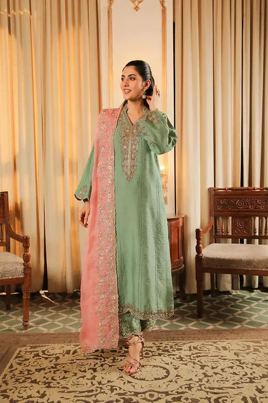 Baad E Saba Green Organza – view 1 – Poshaq
