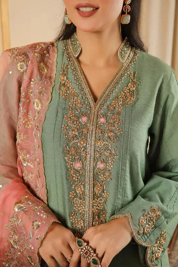 Baad E Saba Green Organza – view 2 – Poshaq