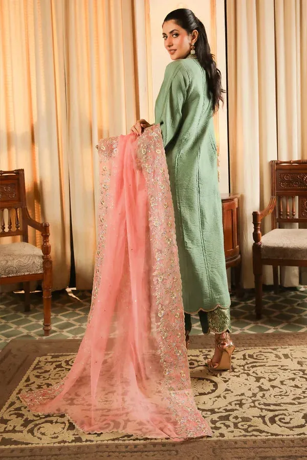 Baad E Saba Green Organza – view 3 – Poshaq