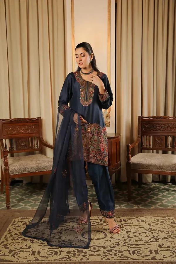 Baad E Saba Blue Raw Silk – view 1 – Poshaq