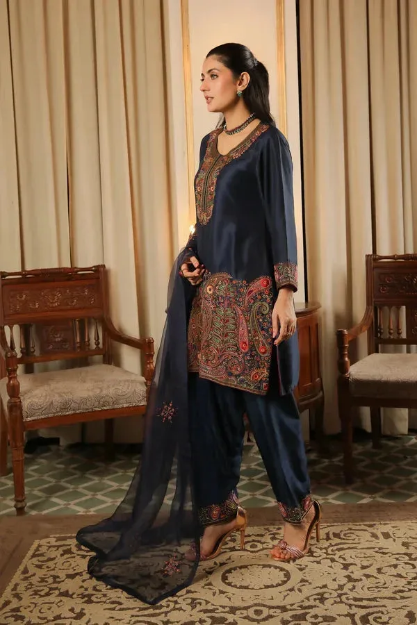 Baad E Saba Blue Raw Silk – view 2 – Poshaq