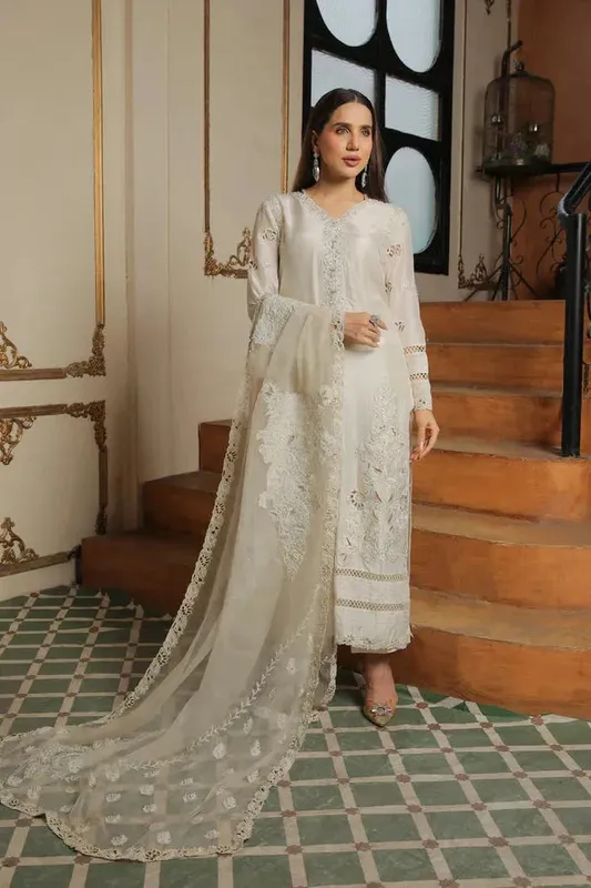 Baad E Saba White Raw Silk – view 1 – Poshaq