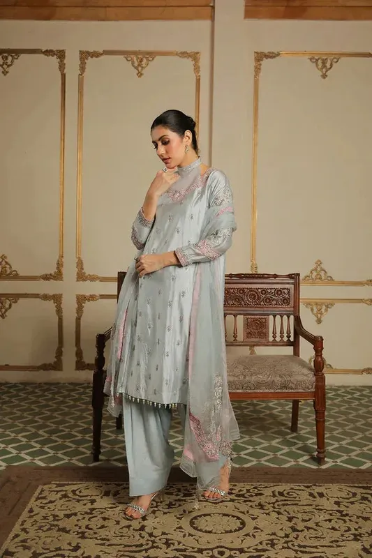 Baad E Saba Pink Raw Silk – view 1 – Poshaq