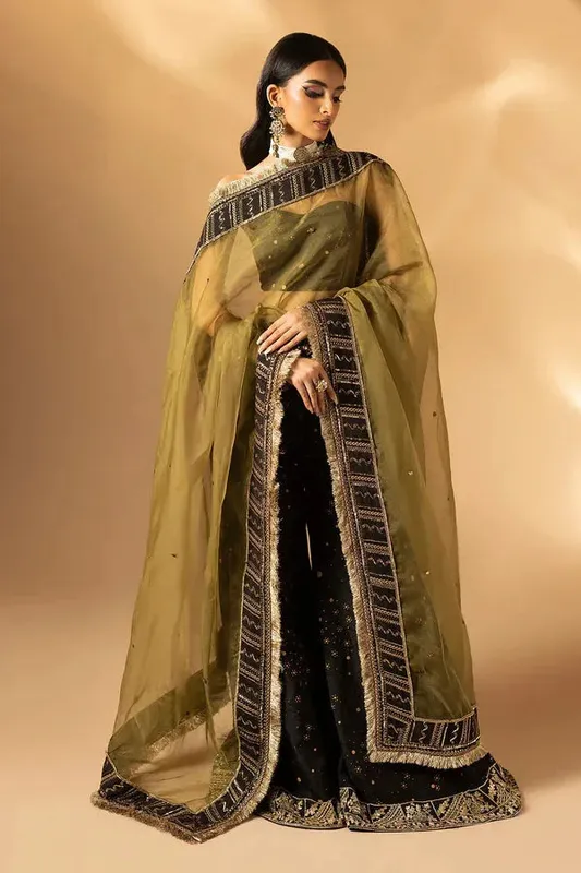 Tabeer Black Raw Silk – view 1 – Poshaq