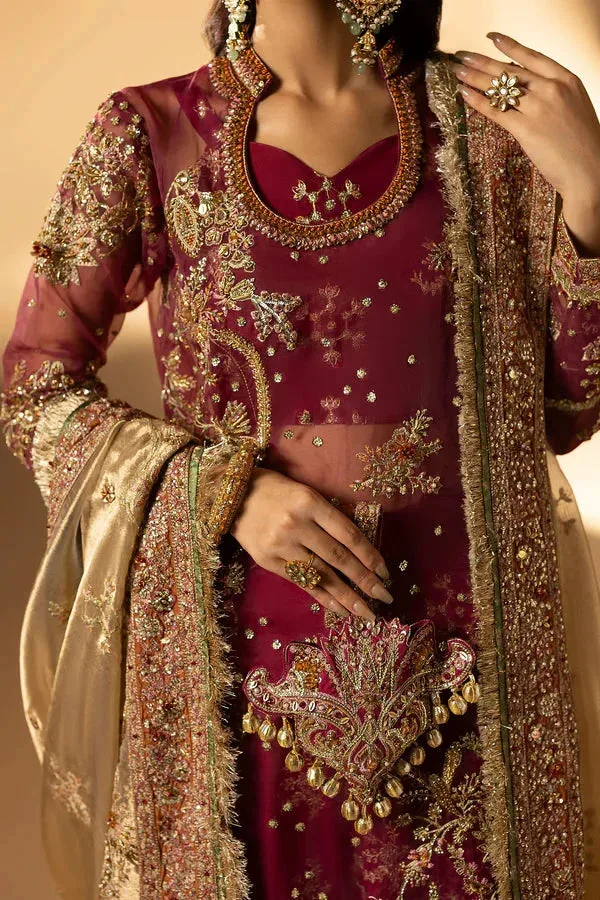 Tabeer Maroon Organza – view 3 – Poshaq