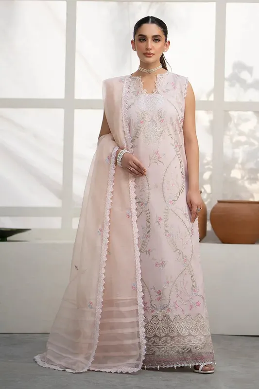 Luxe Eid Lawn 24 Pink Organza – view 1 – Poshaq