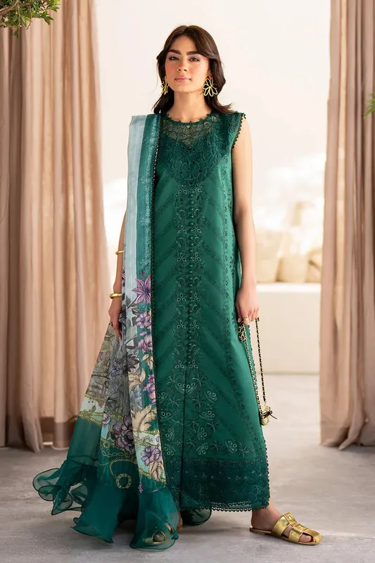 Luxe Eid Lawn 24 Green Organza – view 1 – Poshaq