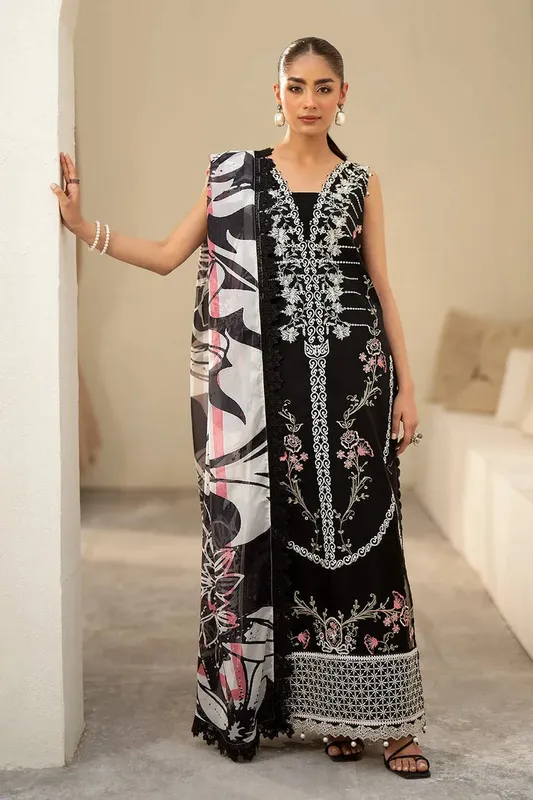 Luxe Eid Lawn 24 Black Organza – view 1 – Poshaq