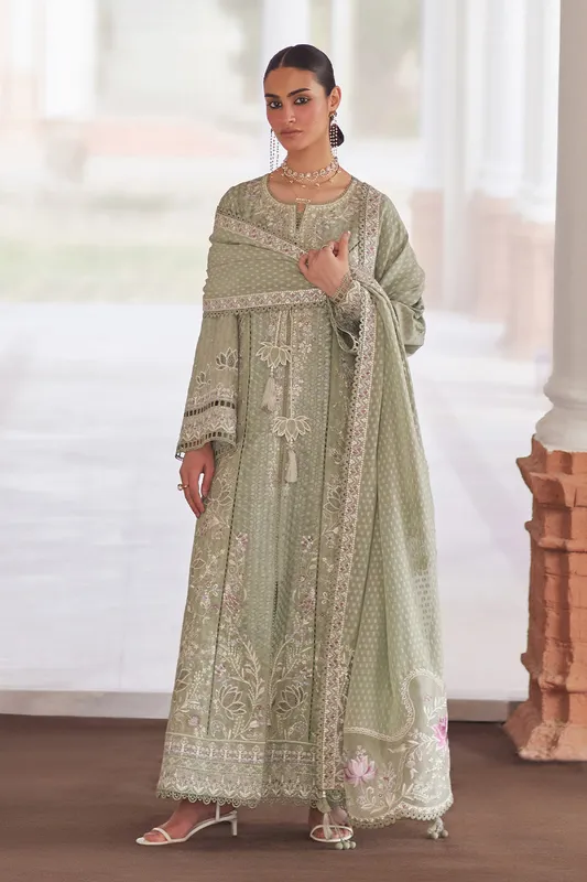 Depalpur Lawn 26 Green Chiffon – view 1 – Poshaq