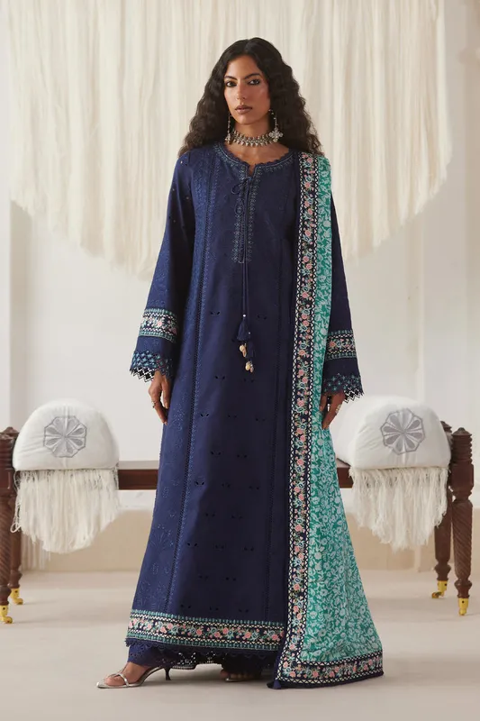 Depalpur Lawn 26 Navy Blue Silk – view 1 – Poshaq
