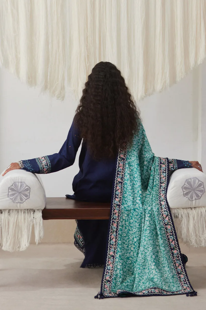Depalpur Lawn 26 Navy Blue Silk – view 2 – Poshaq
