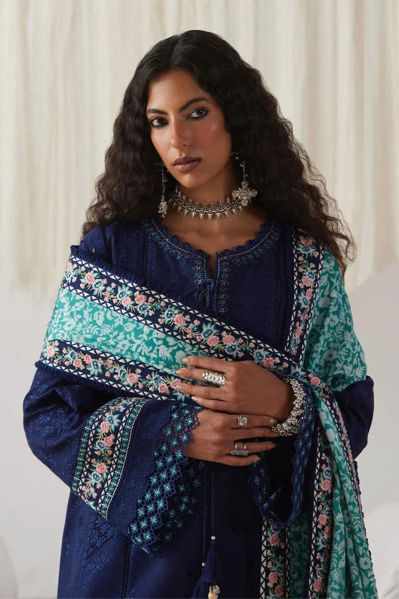 Depalpur Lawn 26 Navy Blue Silk – view 3 – Poshaq
