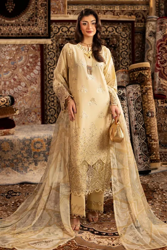 Pale Yellow chenille long shirt with light chiffon and cotton blend – view 1 – Poshaq