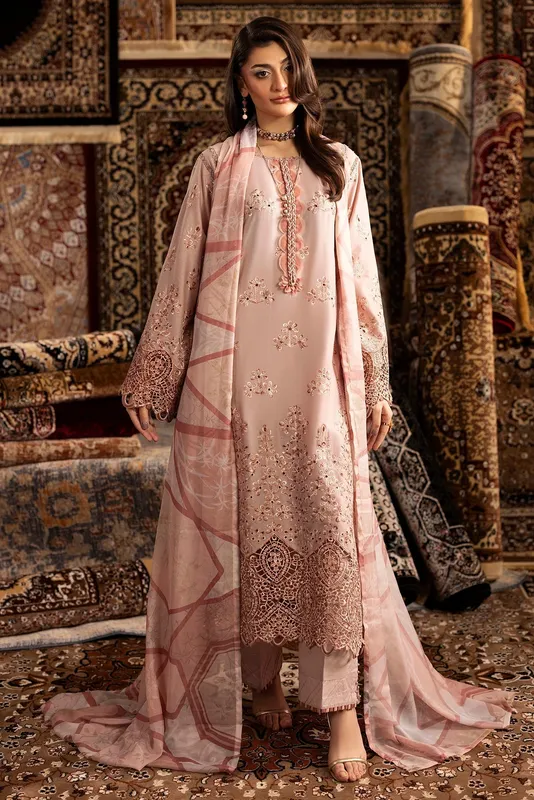 Taupe chenille embroidered three‑piece suit with shirt, trousers and dupatta – view 1 – Poshaq