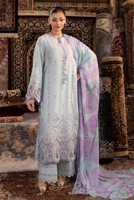 Ice blue long shirt with Schiffli embroidery from Adans Libas – view 1 – Poshaq