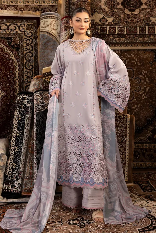 Soft lilac long shirt with subtle Schiffli embroidery – view 1 – Poshaq