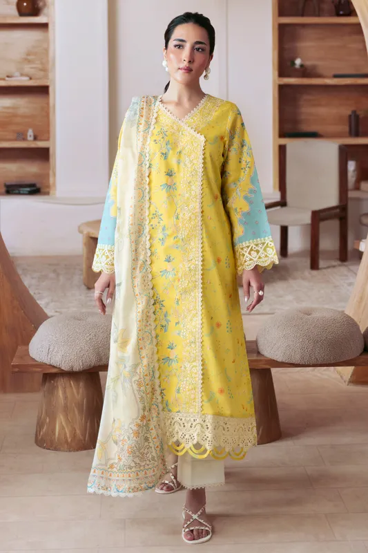 Aabyaan Print Luxe 26 Yellow Dobby – view 1 – Poshaq