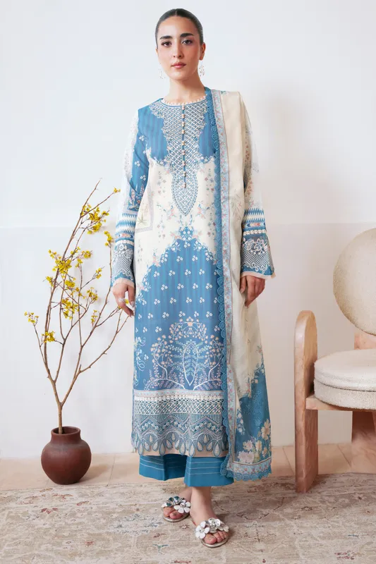 Aabyaan Print Luxe 26 Teal Dobby – view 1 – Poshaq