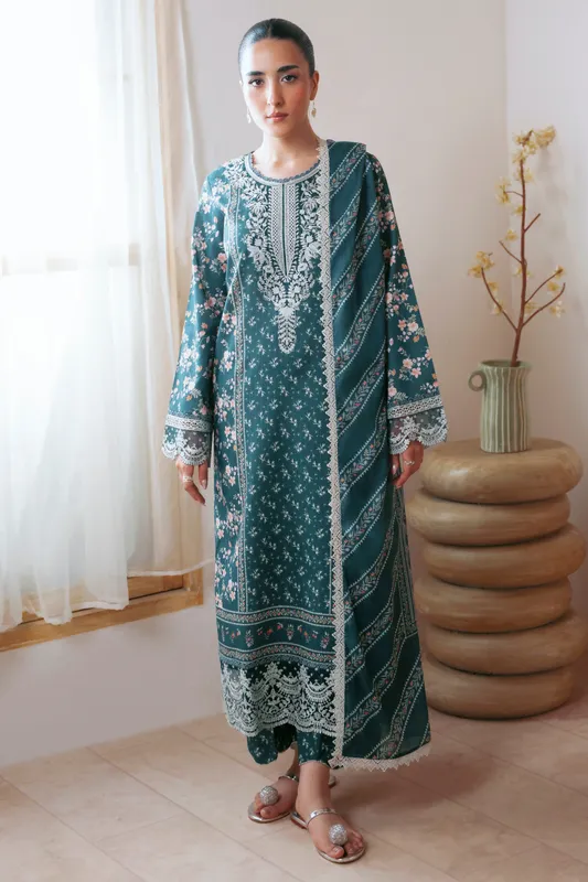 Aabyaan Print Luxe 26 Dark Teal Green Dobby – view 1 – Poshaq