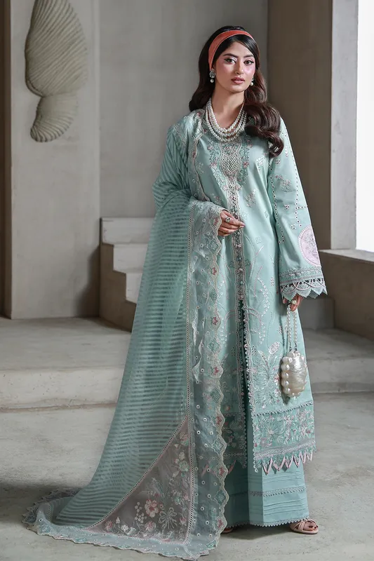 Aabyaan Saagar Luxury Festive Lawn 26 Ice Blue Jacquard – view 1 – Poshaq