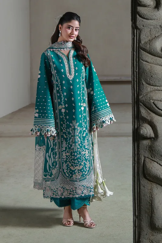 Aabyaan Saagar Luxury Festive Lawn 26 Emerald Green Chiffon – view 1 – Poshaq