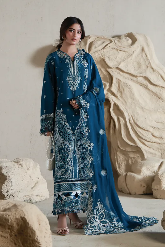 Aabyaan Saagar Luxury Festive Lawn 26 Deep Teal Chiffon – view 1 – Poshaq