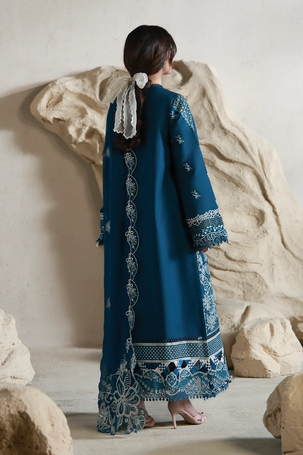 Aabyaan Saagar Luxury Festive Lawn 26 Deep Teal Chiffon – view 2 – Poshaq