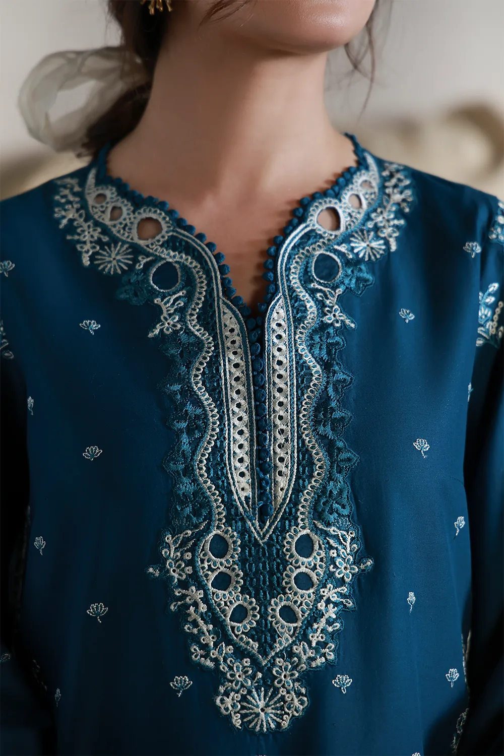 Aabyaan Saagar Luxury Festive Lawn 26 Deep Teal Chiffon – view 3 – Poshaq