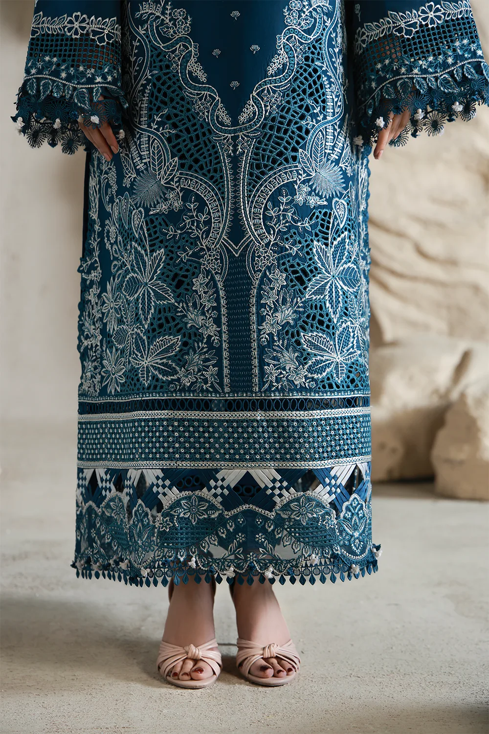 Aabyaan Saagar Luxury Festive Lawn 26 Deep Teal Chiffon – view 4 – Poshaq