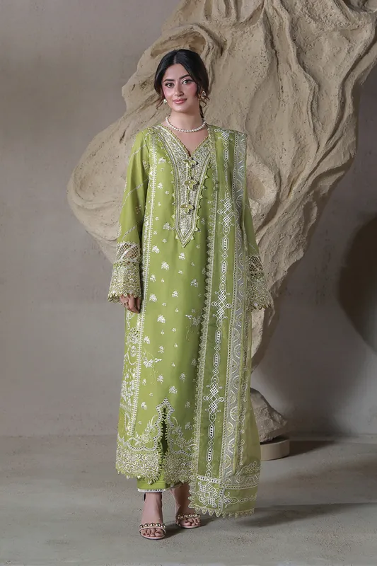 Aabyaan Saagar Luxury Festive Lawn 26 Apple Green Chiffon – view 1 – Poshaq