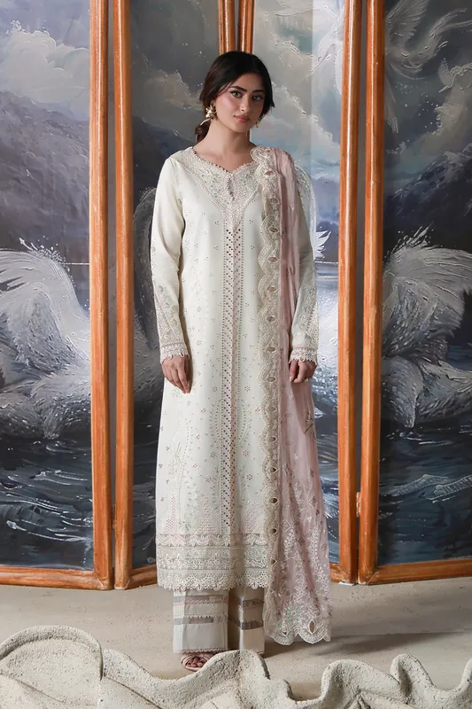 Aabyaan Saagar Luxury Festive Lawn 26 Ivory Chiffon – view 1 – Poshaq